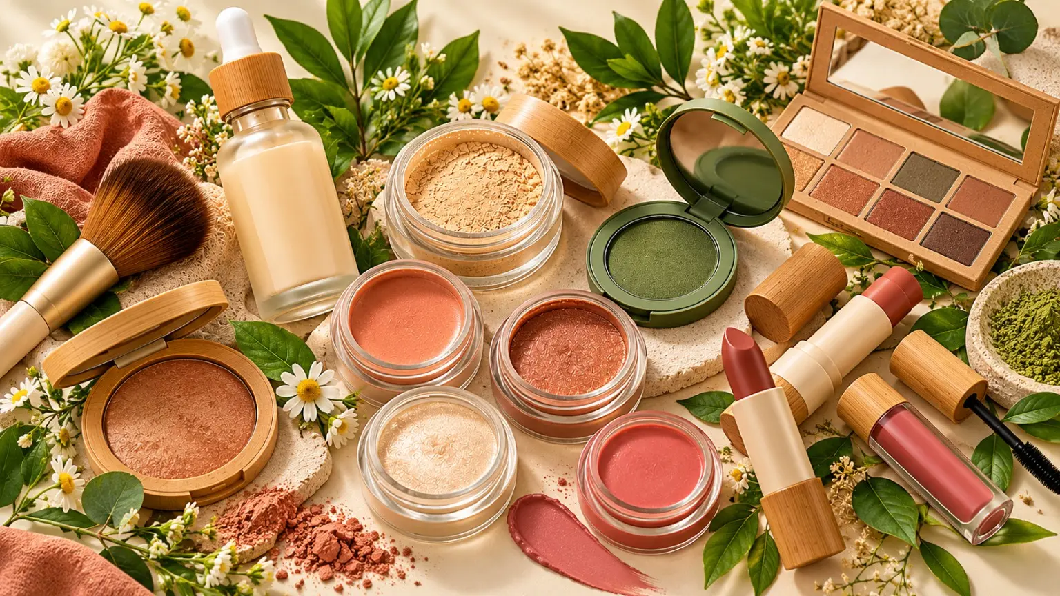 Maquiagens naturais e veganas produzidas com ingredientes botânicos